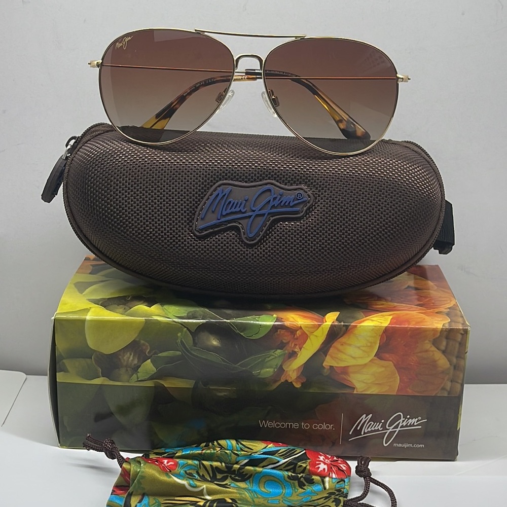Brand New Maui Jim Polarized Aviator double bridge Gold with Gradient Brown lens - Picture 1 of 7
